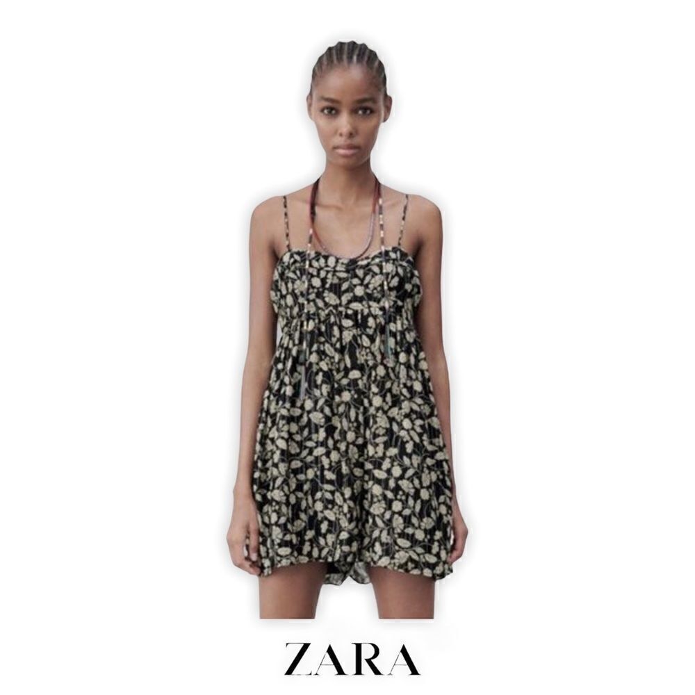 ZARA Black Floral Metallic Thread Romper NWT Sizes S M L Strappy Flowy Jumpsuit - Picture 9 of 12